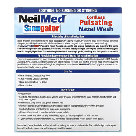 NeilMed, Sinugator, Cordless Pulsating Nasal Wash, 3 Piece Set - Supply Center USA