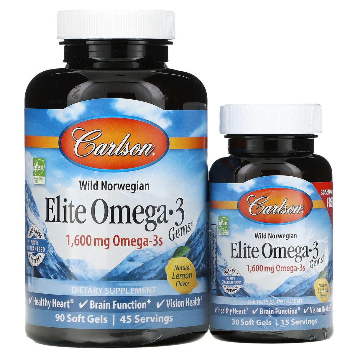 Carlson, Wild Norwegian, Elite Omega-3 Gems, Natural Lemon, 800 mg, 120 Soft Gels - Supply Center USA