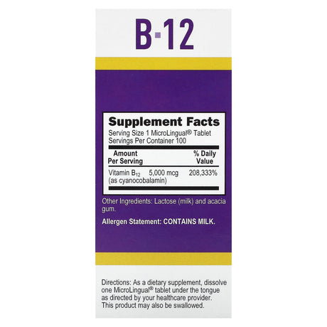 Superior Source, B-12 (Cyanocobalamin), 5,000 mcg, 100 MicroLingual Instant Dissolve Tablets - Supply Center USA