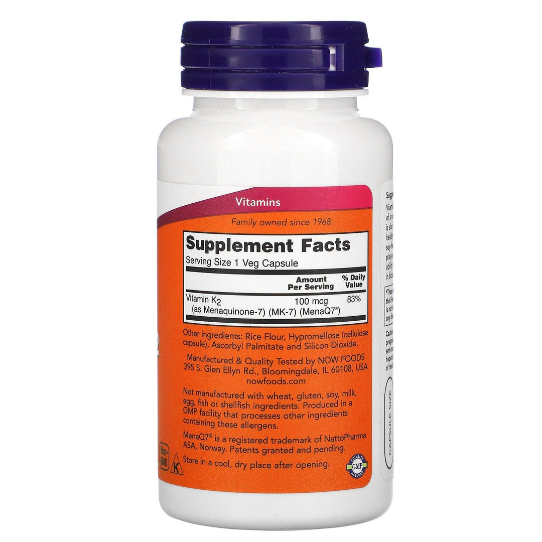 Now Foods, MK-7 Vitamin K-2 , 100 mcg, 120 Veg Capsules - HealthCentralUSA