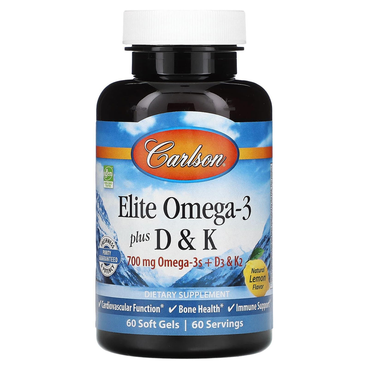 Carlson, Elite Omega-3 Plus D & K, Natural Lemon Flavor, 60 + 30 Free Soft Gels - Supply Center USA