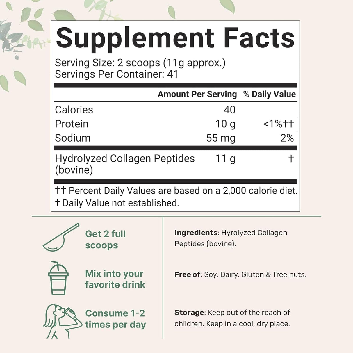 Micro Ingredients Hydrolyzed Collagen Peptides Powder, 1Lb | Grass Fed Bovine Collagen for Women & Men | Type I & III Unflavored | Easy Mixing Vital Nutrients for Healthy Hair, Skin & Joints