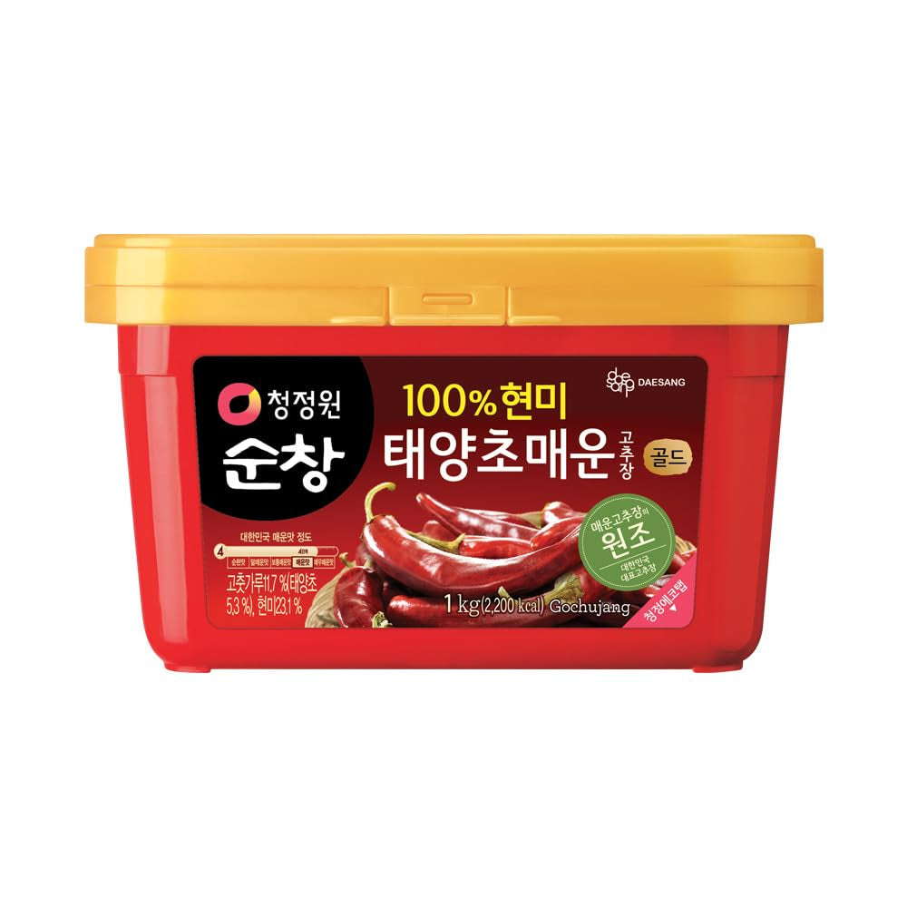 Chung Jung One O'Food Medium Gochujang 1.1Lb, Korean Red Chili Pepper Paste, Spicy, Sweet and Savory Sauce, Traditional Fermented Condiment, 100% Brown Rice, No Corn Syrup
