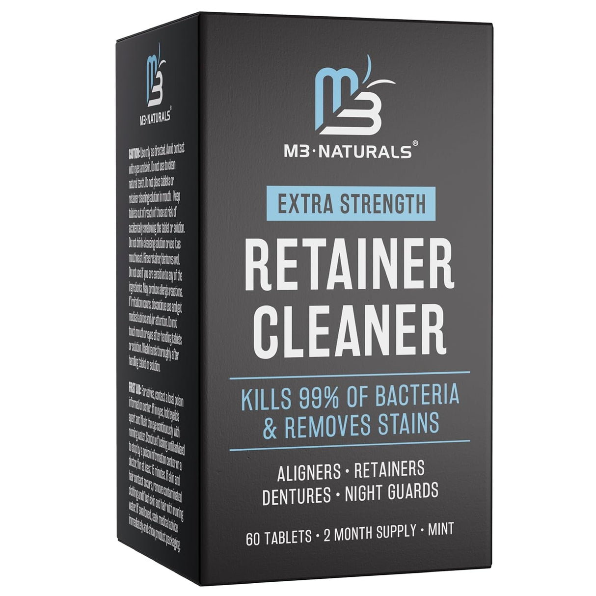 M3 Naturals Retainer Cleaner Tablets Invisalign Cleaner FSA HSA Approved Remove Odors Discoloration Stains and Plaque 4 Month Supply Denture Cleansers Retainers Mouth Guards Denture Bath Mint