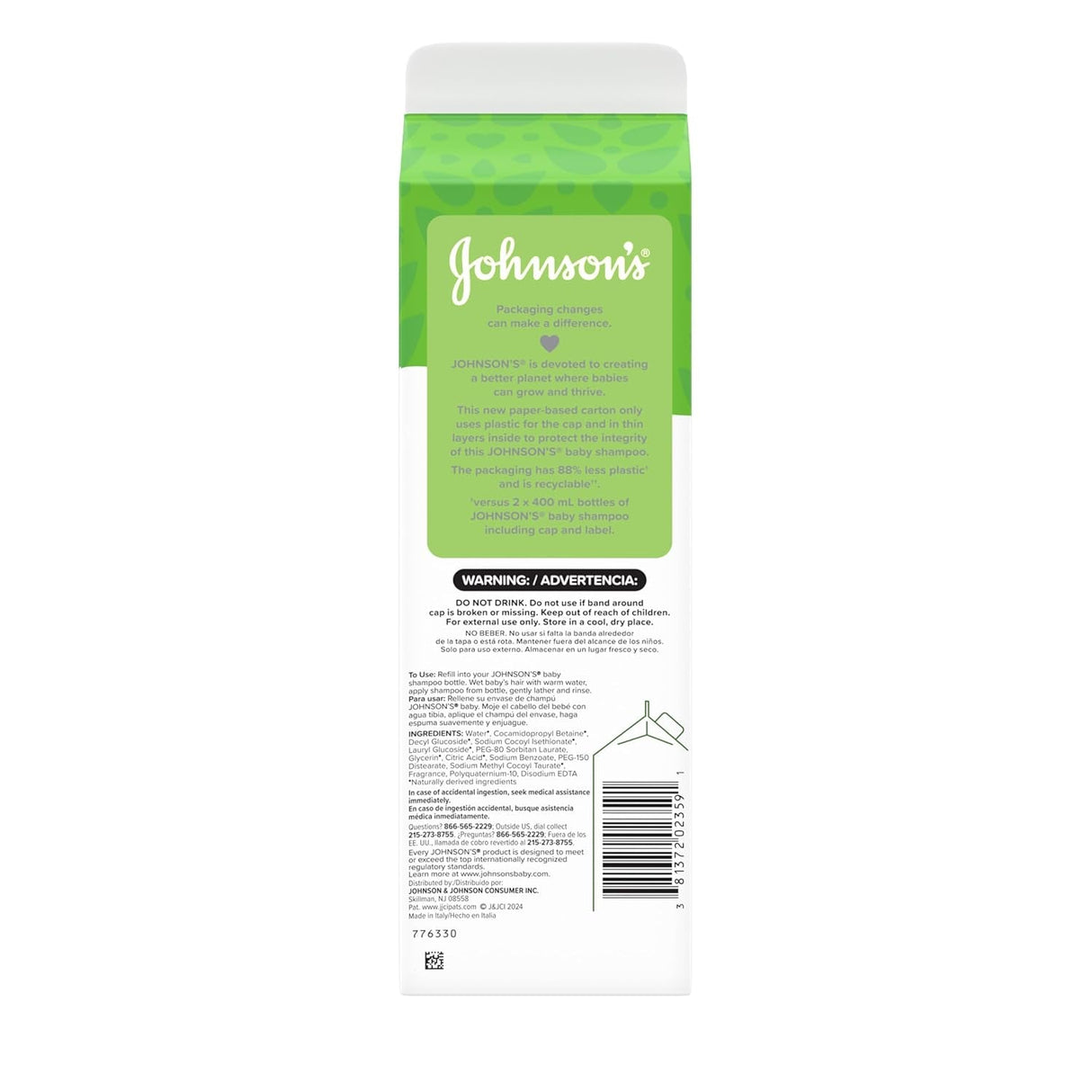 Johnson'S Baby Shampoo, Hypoallergenic, Tear-Free Shampoo for Baby'S Delicate Scalp & Skin, Gently Washes Away Dirt & Germs, Paraben-Free, Value Size Baby Shampoo Refill, 33.8 Fl. Oz