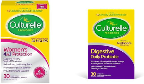 Culturelle Women’S 4-In-1 Daily Probiotic Supplements for Women - Supports Vaginal Health, Digestive Health, Immune Health, Occasional Diarrhea and Gas - Non-Gmo - 30 Count - Supply Center USA