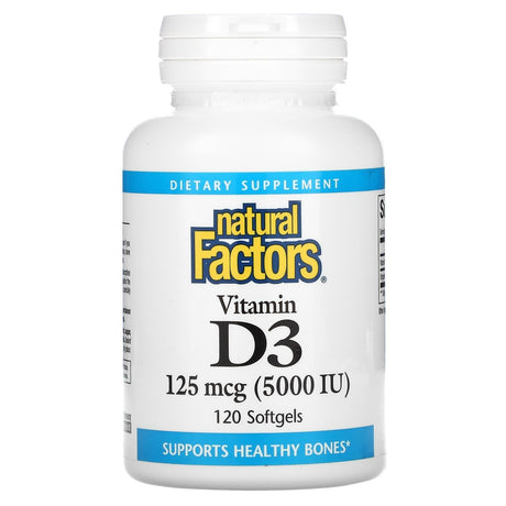 Natural Factors, Vitamin D3, 125 mcg (5,000 IU), 120 Softgels - Supply Center USA