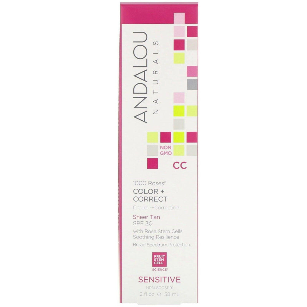 Andalou Naturals, CC 1000 Roses, Color + Correct, Sensitive, SPF 30, Sheer Tan, 2 fl oz (58 ml) - HealthCentralUSA