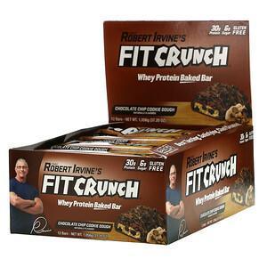 FITCRUNCH, Whey Protein Baked Bar, Chocolate Chip Cookie Dough, 12 Bars, 3.10 oz (88 g) Each - Supply Center USA