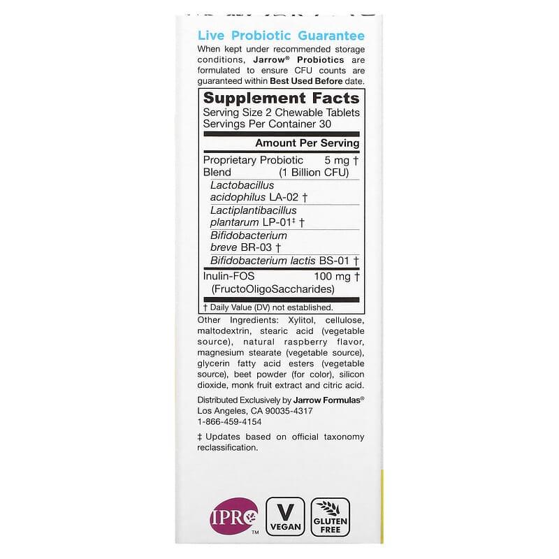 Jarrow Formulas, Jarro-Dophilus Kids, Probiotic + Prebiotic, Sugar Free, Natural Raspberry , 1 Billion CFU, 60 Chewable Tablets - Supply Center USA