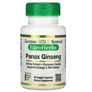 California Gold Nutrition, Panax Ginseng Extract, EuroHerbs, 250 mg, 60 Veggie Capsules - Supply Center USA