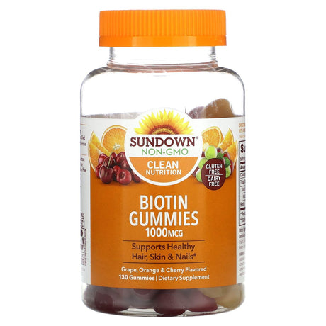 Sundown Naturals, Biotin Gummies, Grape, Orange & Cherry , 1,000 mcg, 130 Gummies - Supply Center USA