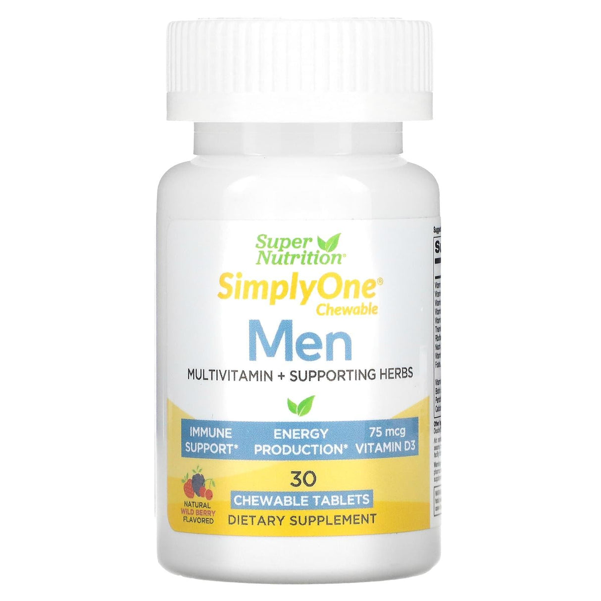 Super Nutrition, SimplyOne, Men’s Multivitamin + Supporting Herbs, Wild-Berry, 30 Chewable Tablets - Supply Center USA