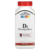 21st Century, Vitamin D3, 125 mcg (5,000 IU), 360 Tablets - Supply Center USA