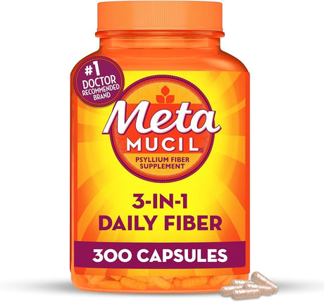 Metamucil 3-In-1 Fiber Capsules, Daily Fiber Supplement for Digestive Health, Plant-Based Psyllium Husk Fiber Capsules, #1 Doctor Recommended Fiber Brand, 300Ct Capsules - Supply Center USA