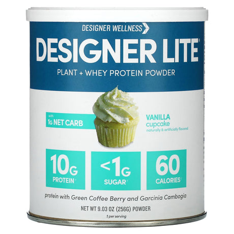 Designer Wellness, Designer Lite, Plant + Whey Protein Powder, Vanilla Cupcake, 9.03 oz (256 g) - Supply Center USA