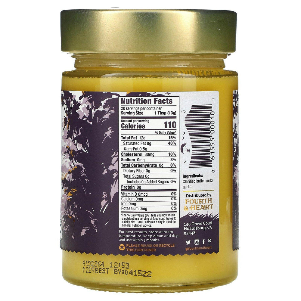 4th & Heart, Ghee Clarified Butter, Grass-Fed, Garlic, 9 oz (255 g) - HealthCentralUSA