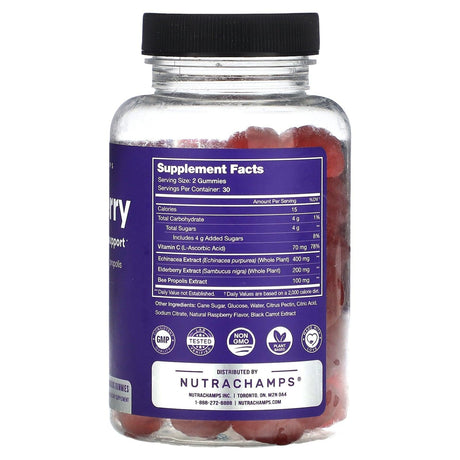 NutraChamps, Elderberry, Sambucus Immune Support, Natural Berry, 60 Gummies - Supply Center USA