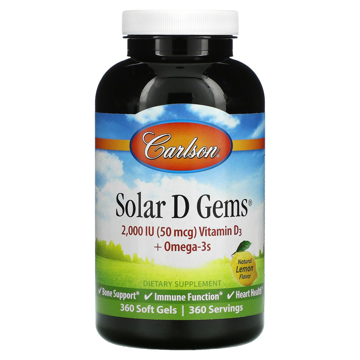 Carlson, Solar D Gems, Vitamin D3 + Omega-3s, Natural Lemon, 360 Soft Gels - Supply Center USA