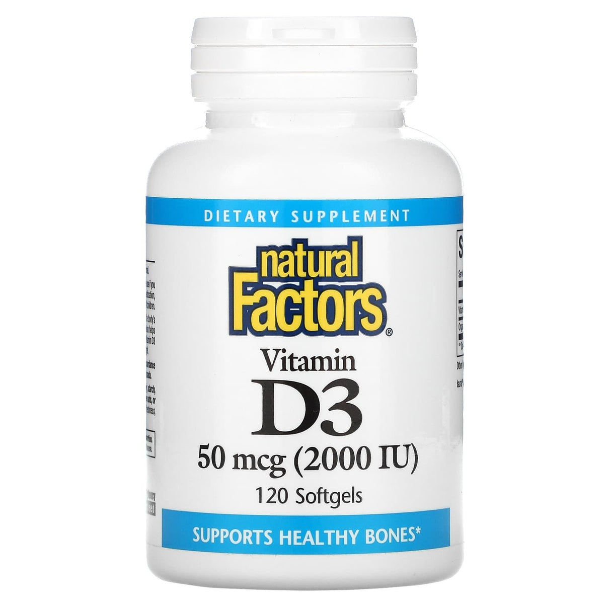 Natural Factors, Vitamin D3, 125 mcg (5,000 IU), 120 Softgels - Supply Center USA