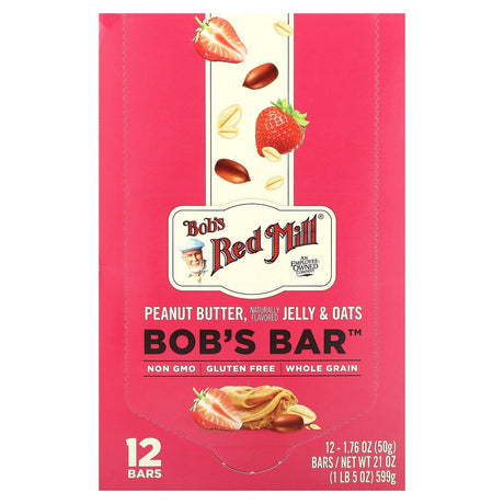 Bob's Red Mill, Bob's Bar, Peanut Butter, Jelly & Oats, 12 Bars, 1.76 oz (50 g) Each - Supply Center USA