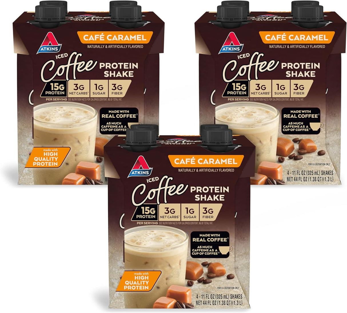 Atkins Mocha Latte Iced Coffee Protein Shake, 15G Protein, Low Glycemic, 4G Net Carb, 1G Sugar, Keto Friendly.