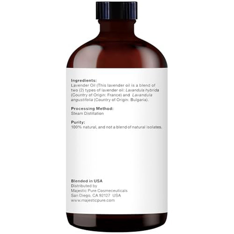 Majestic Pure Lavender Essential Oil with Glass Dropper | 100% Pure and Natural Lavender Oil | Premium Grade Essential Oils for Diffusers, Skin, Aromatherapy, Massage | 4 Fl Oz