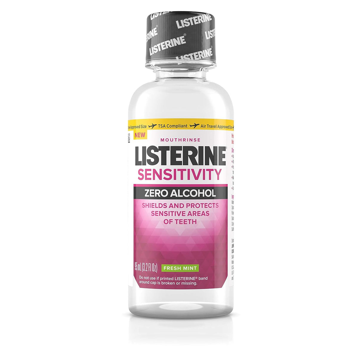 Listerine Sensitivity Mouthwash, 24-HR Tooth Sensitivity Relief & Protection, Alcohol-Free Formula in Fresh Mint Flavor, TSA Compliant Travel-Sized Bottle, 3.2 Fl. Oz