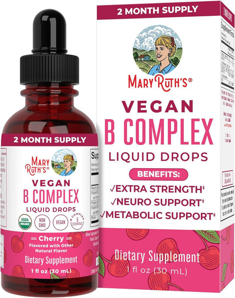 Maryruth Organics Vitamin B Complex | B Complex Vitamins | 2 Month Supply | Biotin | Vitamin B12 | Niacin | Folate | Energy Support Supplement | Vegan | USDA Organic | Non-Gmo | Gluten Free | 1 Fl Oz - Supply Center USA