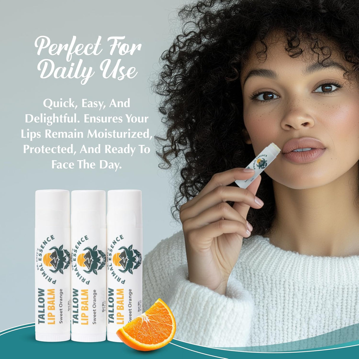 Dr. Dave'S Primal Essence Moisturizing Tallow Lip Balm - Nourishing and Soothing Grass Fed Beef Tallow with Organic Coconut Oil, Beeswax, and Vitamin E - Sweet Orange Lip Balm, 3-Pack