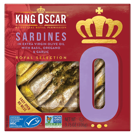 King Oscar, Sardines In Extra Virgin Olive Oil With Sliced Spanish Manzanilla Olives, 3.75 oz (106 g) - Supply Center USA