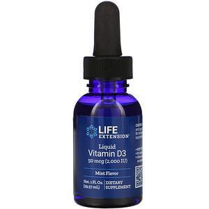 Life Extension, Liquid Vitamin D3, Mint Flavor, 2,000 IU, 1 fl oz (29.57 ml) - Supply Center USA