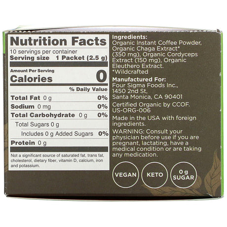 Four Sigmatic, Mushroom Coffee Mix with Chaga, 10 Packets, 0.09 oz (2.5 g) Each - Supply Center USA