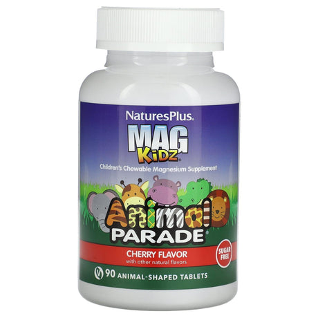 NaturesPlus, Animal Parade, MagKidz, Children's Chewable Magnesium, Cherry, 90 Animal-Shaped Tablets - Supply Center USA