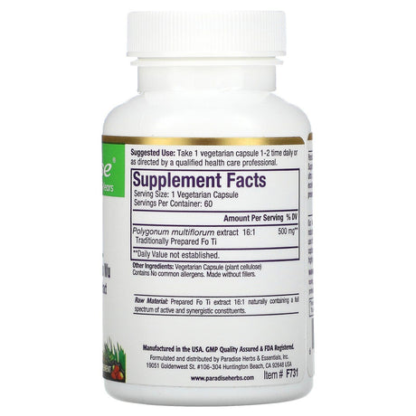 Paradise Herbs, Fo Ti, 60 Vegetarian Capsules - Supply Center USA