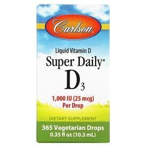 Carlson Labs, Super Daily D3, 1,000 IU, 0.35 fl oz (10.3 ml) - Supply Center USA