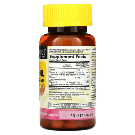 Mason Natural, Chewable Cod Liver Oil with Vitamins A, C, & D, Orange, 100 Chewables - Supply Center USA