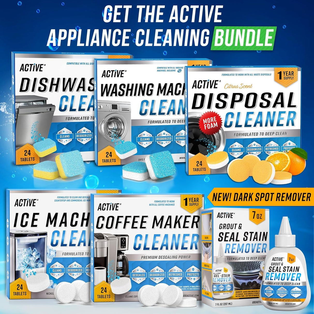 Washing Machine Cleaner Descaler 24 Pack - Deep Cleaning Tablets for HE Front Loader & Top Load Washer, Septic Safe Eco-Friendly Deodorizer, Clean inside Drum and Laundry Tub Seal - 12 Month Supply