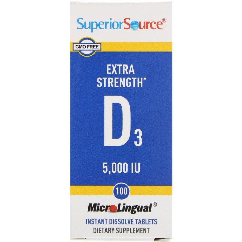 Superior Source, Extra Strength Vitamin D3, 125 mcg (5,000 IU), 100 MicroLingual Instant Dissolve Tablets - Supply Center USA