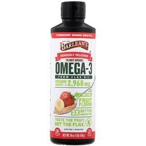 Barlean's, Seriously Delicious, Omega-3 from Flax Oil, Strawberry Banana Smoothie, 2,968 mg, 16 oz (454 g) - HealthCentralUSA