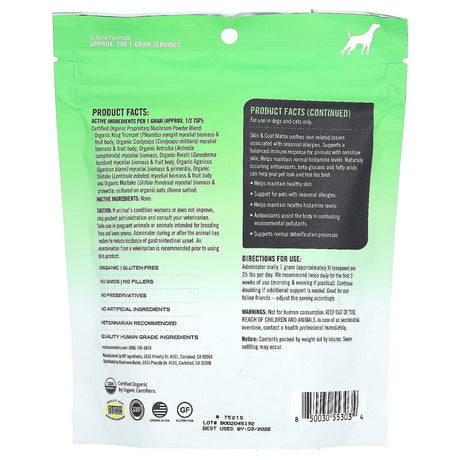 Mushroom Matrix Canine, Skin & Coat, Certified Organic Mushroom Powder, For Cats and Dogs, 7.1 oz (200 g) - Supply Center USA