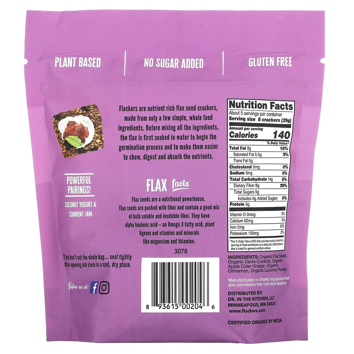 Flackers, Flax Seed Crackers, Cinnamon & Currants, 5 oz (142 g) - Supply Center USA