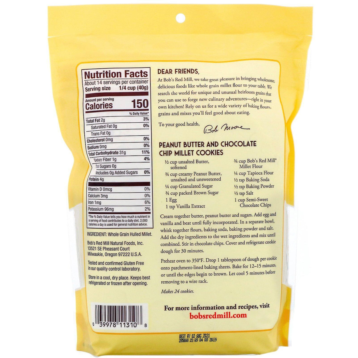 Bob's Red Mill, Millet Flour, Whole Grain, 20 oz (567 g) - Supply Center USA