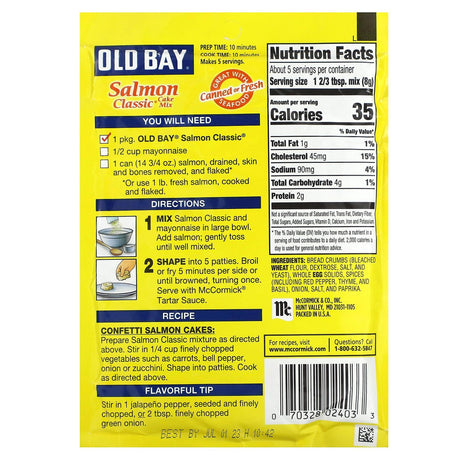 Old Bay, Salmon Classic Cake Mix , 1.34 oz (37 g) - Supply Center USA