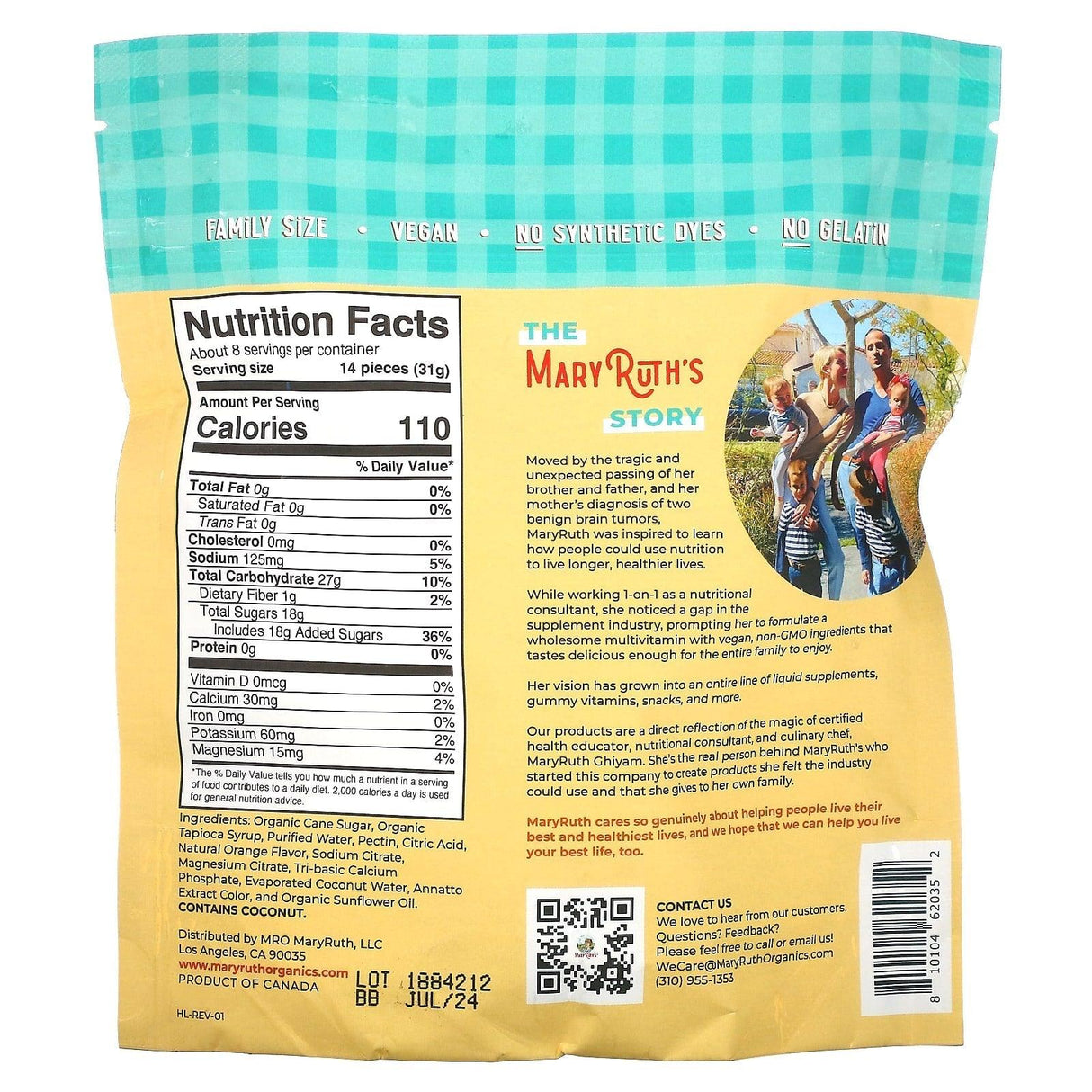 MaryRuth Organics, Gummy Bear Snacks with Electrolytes and Fiber, Papaya, 240 g - Supply Center USA