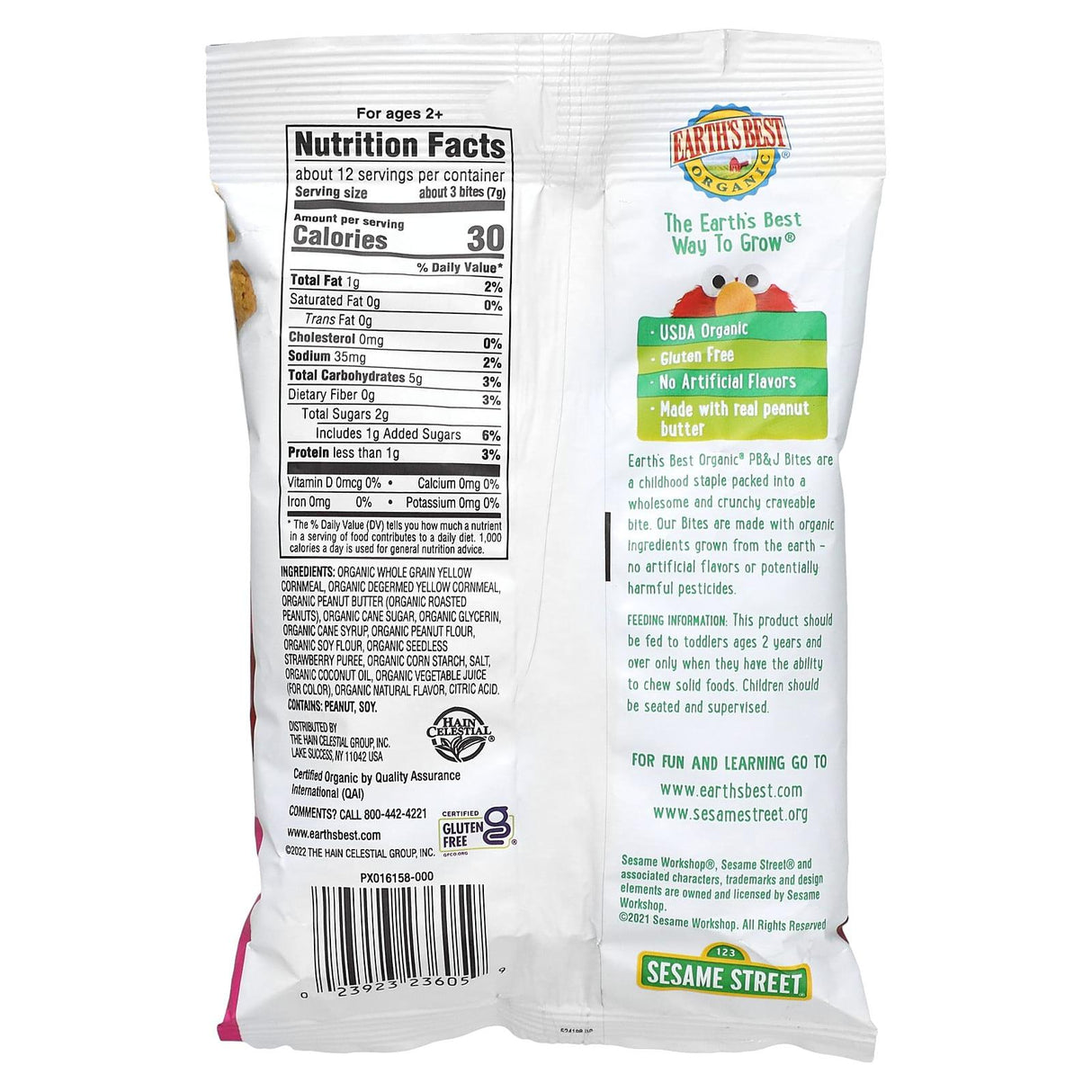 Earth's Best, Organic PB&J Bites, For Ages 2+, Peanut Butter & Strawberry, 3 oz (85 g) - Supply Center USA