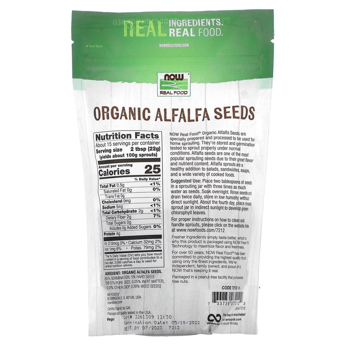 NOW Foods, Organic Alfalfa Seeds, 12 oz (340 g) - Supply Center USA