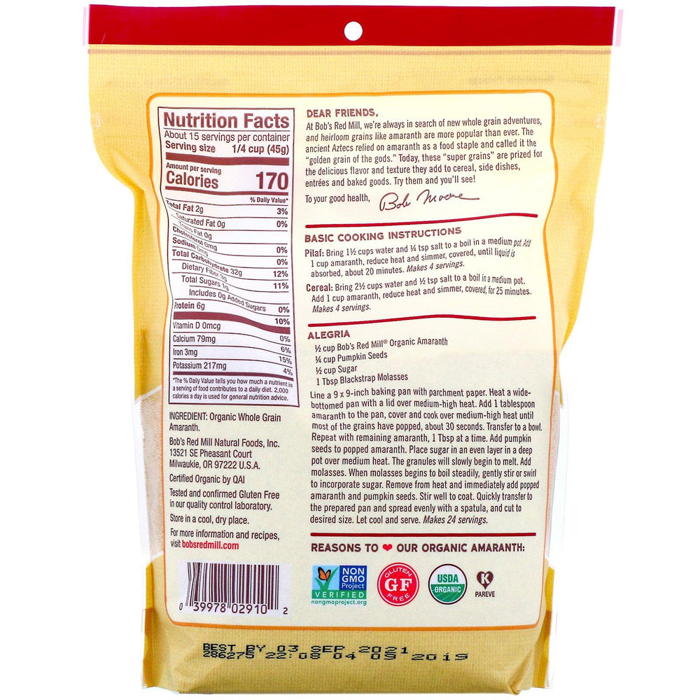 Bob's Red Mill, Organic Amaranth, Whole Grain, 24 oz (680 g) - HealthCentralUSA