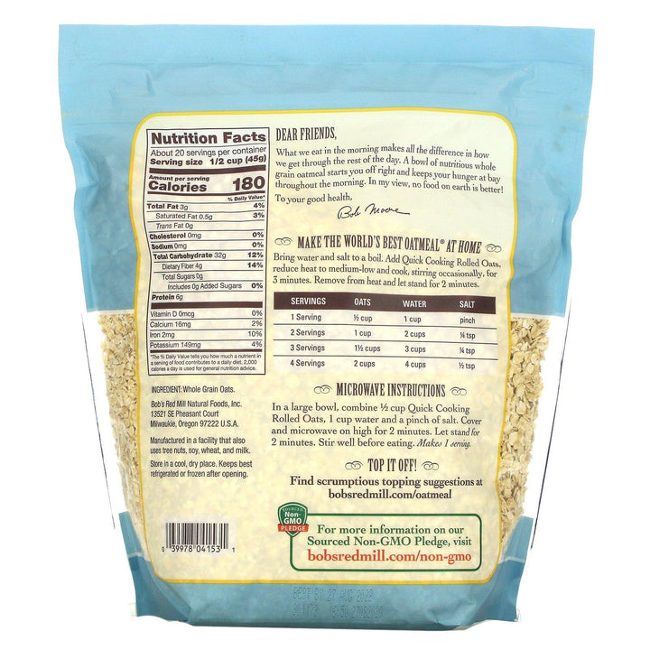 Bob's Red Mill, Quick Cooking Rolled Oats, 32 oz (907 g) - HealthCentralUSA