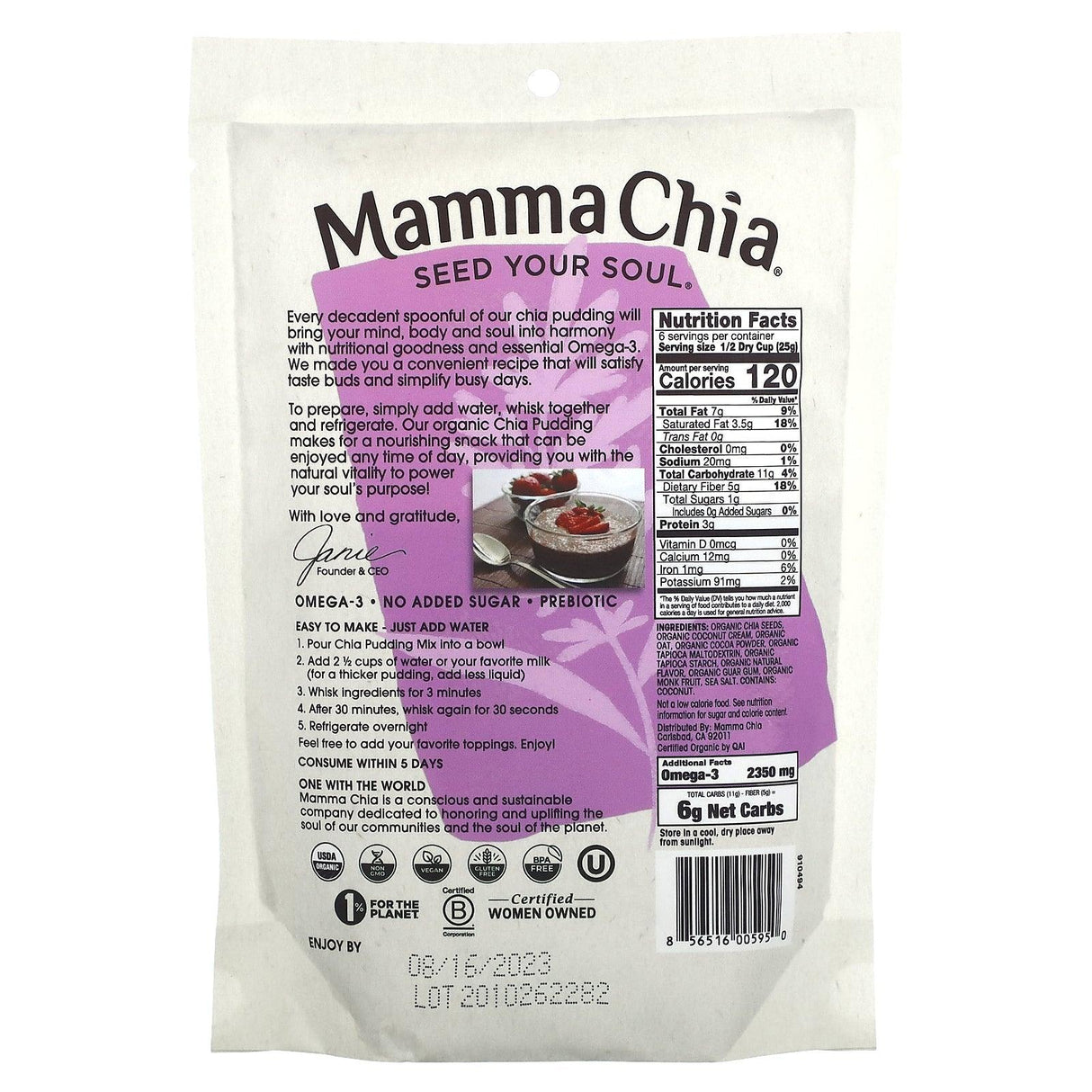 Mamma Chia, Chia Pudding Mix, Vanilla Bean, 5.3 oz (150 g) - Supply Center USA